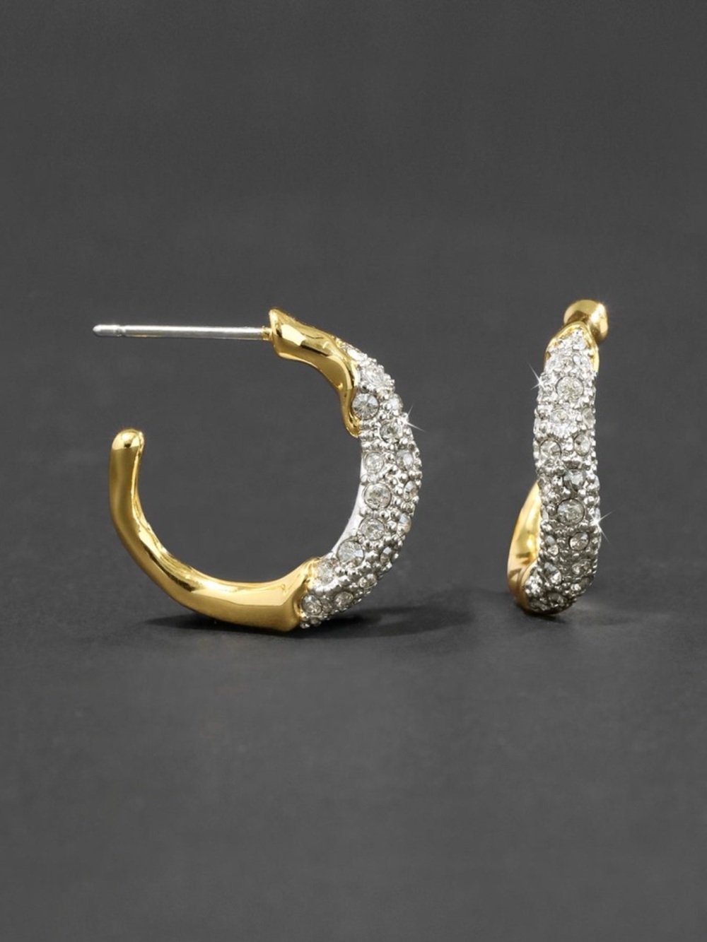 Alexis Bittar Solanales Gold Crystal Twist Mini Hoop Earrings - Picture 6 of 8